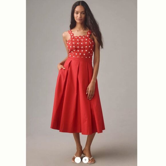 Maeve Dresses & Skirts - Anthropologie Maeve Crochet Halter Poplin Midi Dress